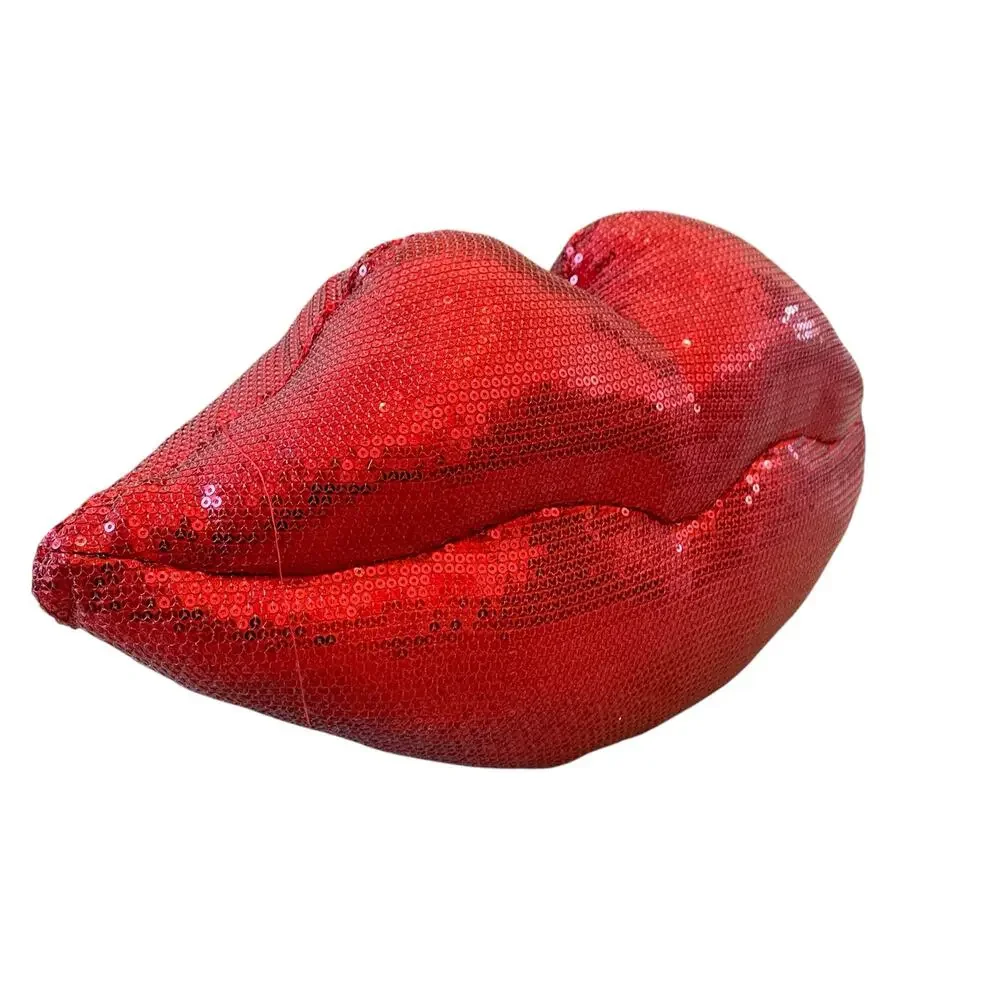 Cynthia Rowley Red Sequin Lips Shaped Pillow Valentines Day Love Kiss NEW